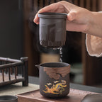 Unique tea set with thermoreactive colors and fine details