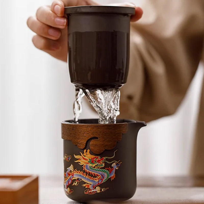 Unique tea set with thermoreactive colors and fine details