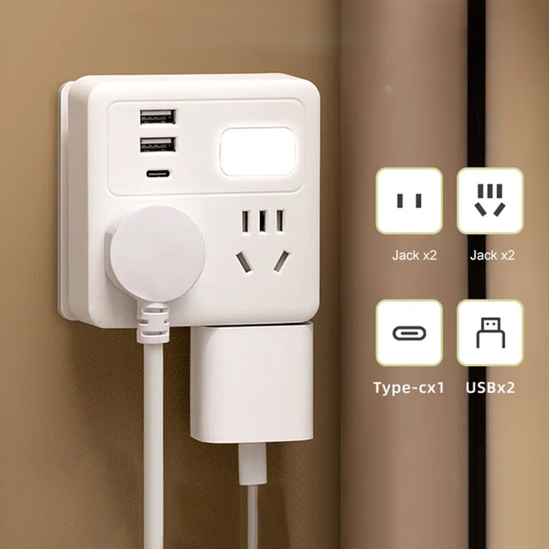 2-pack multifunctional socket converter with night light