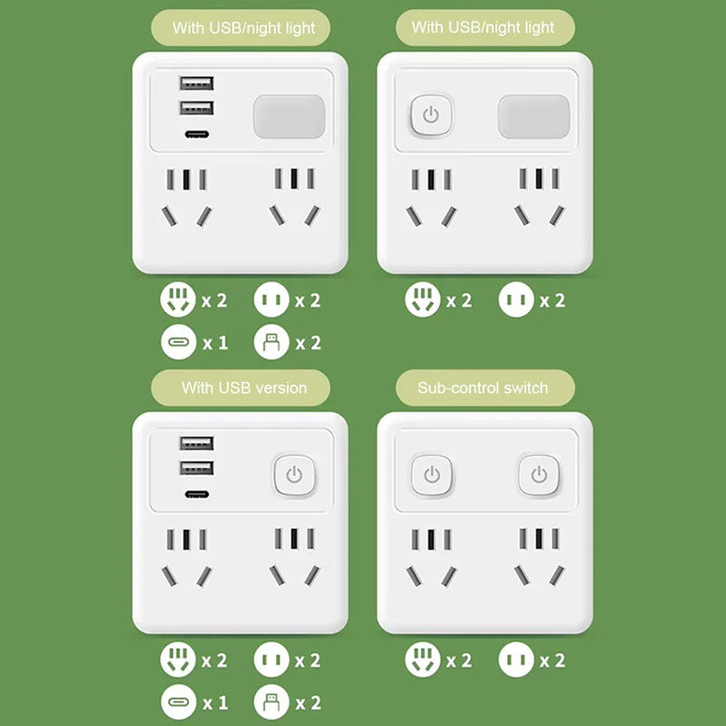2-pack multifunctional socket converter with night light