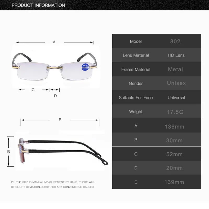 High Hardness Anti-Blue Progressive Distance and Near Range Dual-Use Reading Glasses