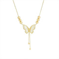 Necklace with gold-colored butterfly with tassels