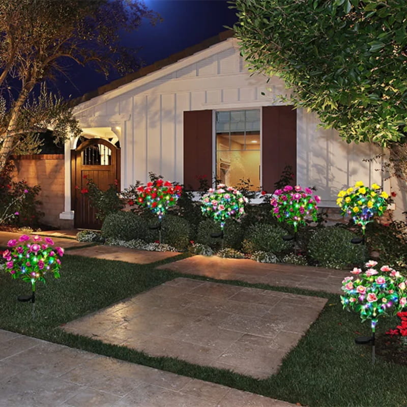 Solar lamp with simulated azalea flower and ground stake