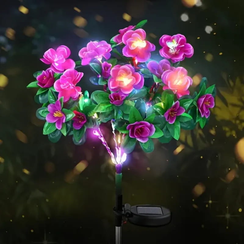Solar lamp with simulated azalea flower and ground stake