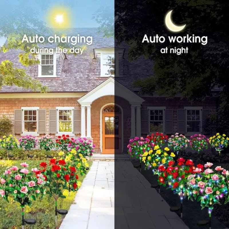 Solar lamp with simulated azalea flower and ground stake