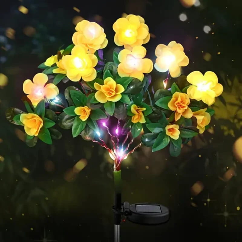 Solar lamp with simulated azalea flower and ground stake