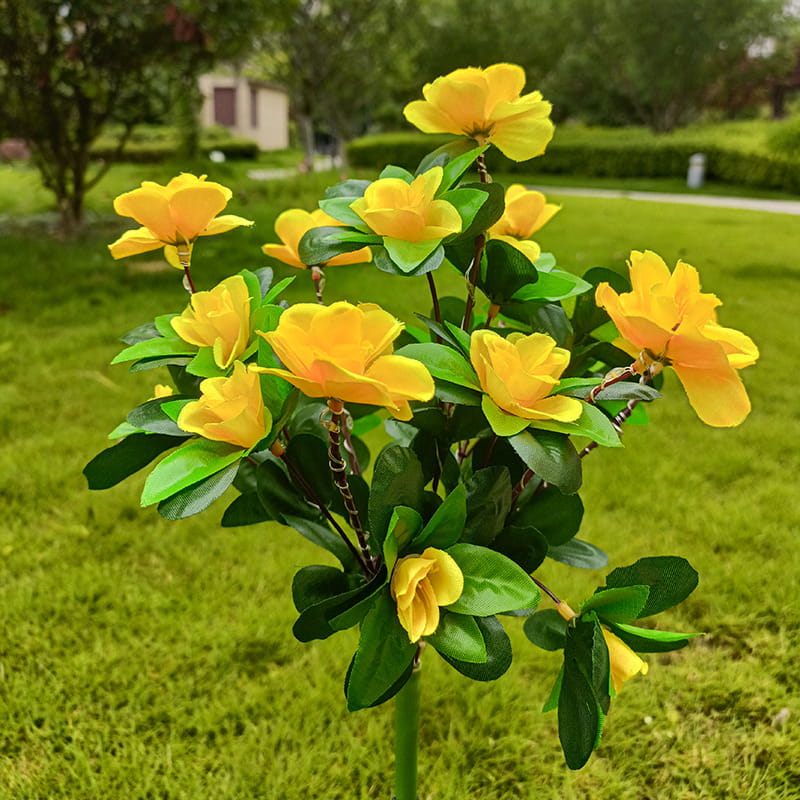 Solar lamp with simulated azalea flower and ground stake