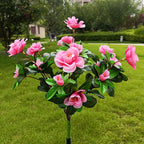 Solar lamp with simulated azalea flower and ground stake