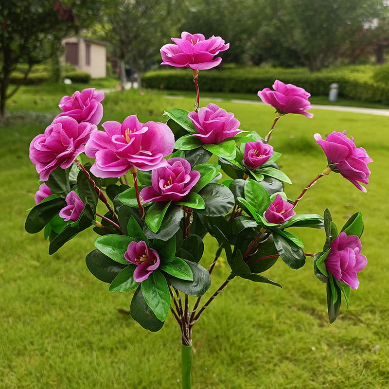 Solar lamp with simulated azalea flower and ground stake