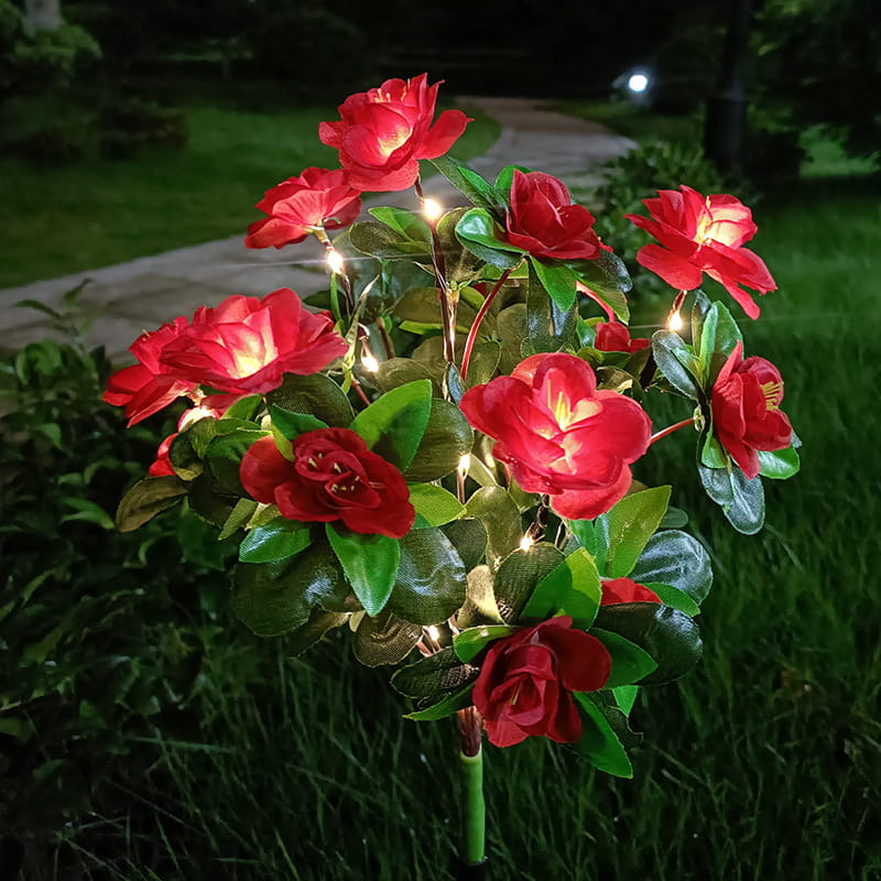 Solar lamp with simulated azalea flower and ground stake