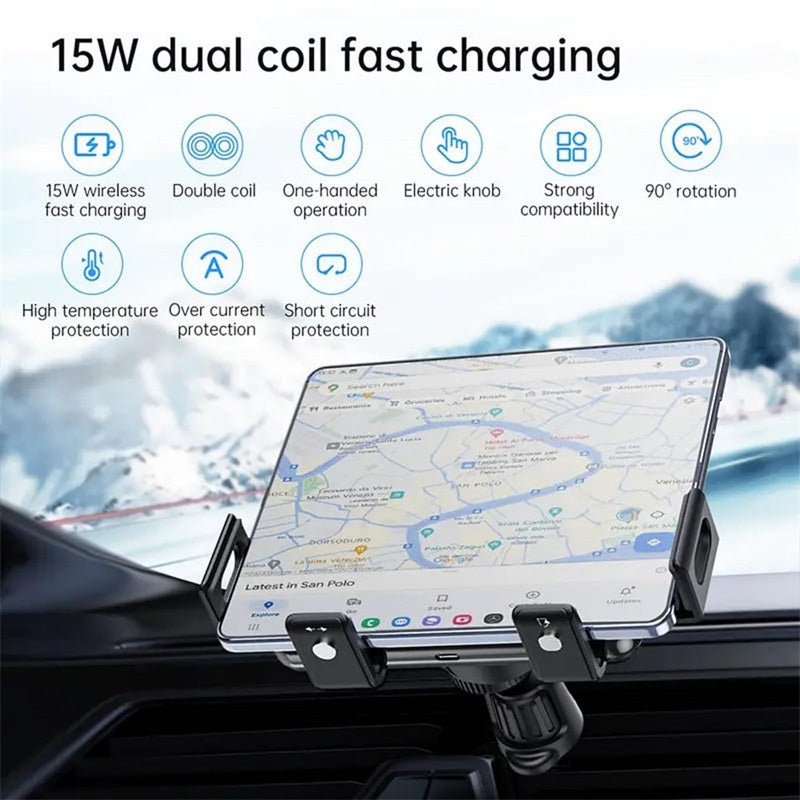 Wireless car charger with two coils for phone mounting