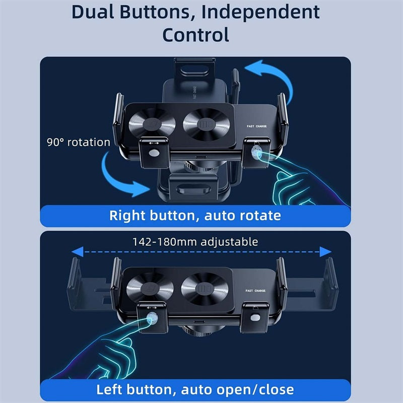 Wireless car charger with two coils for phone mounting