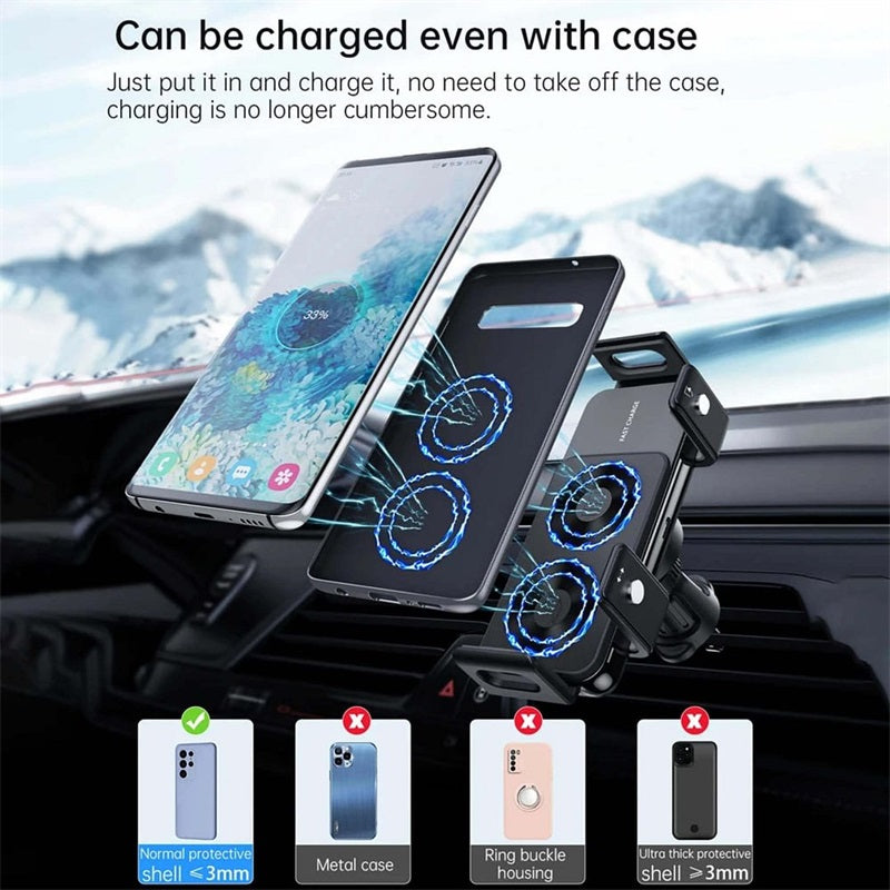 Wireless car charger with two coils for phone mounting