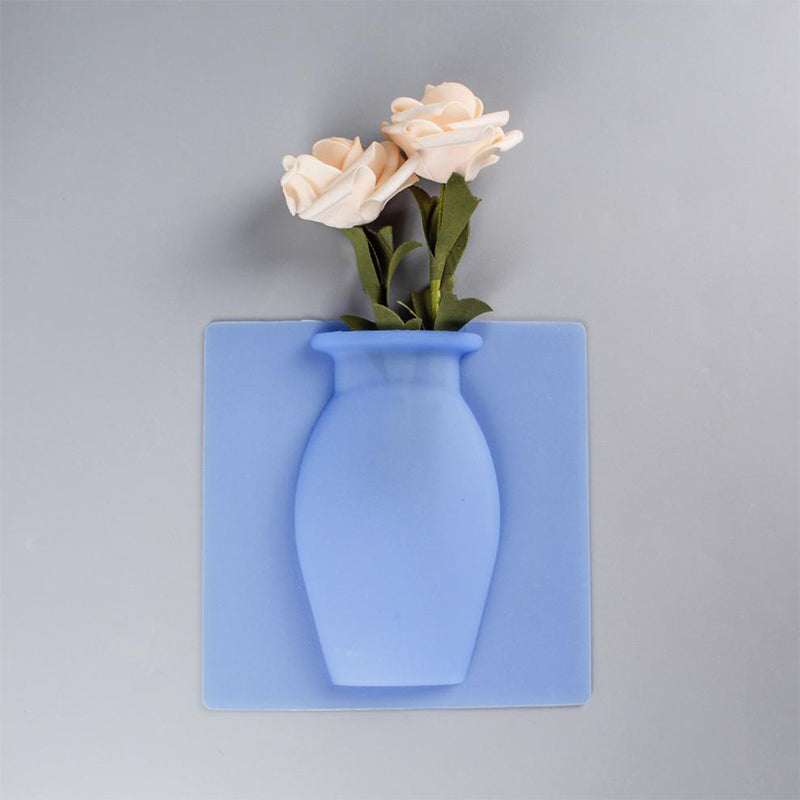 Removable, non-punched silicone vase decoration for wall mounting