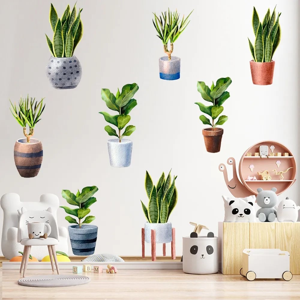 3D wall sticker with green plant