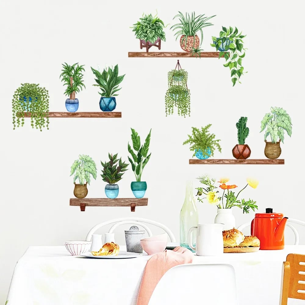 3D wall sticker with green plant
