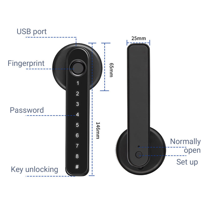 Fingerprint Smart door lock handle with Bluetooth APP control