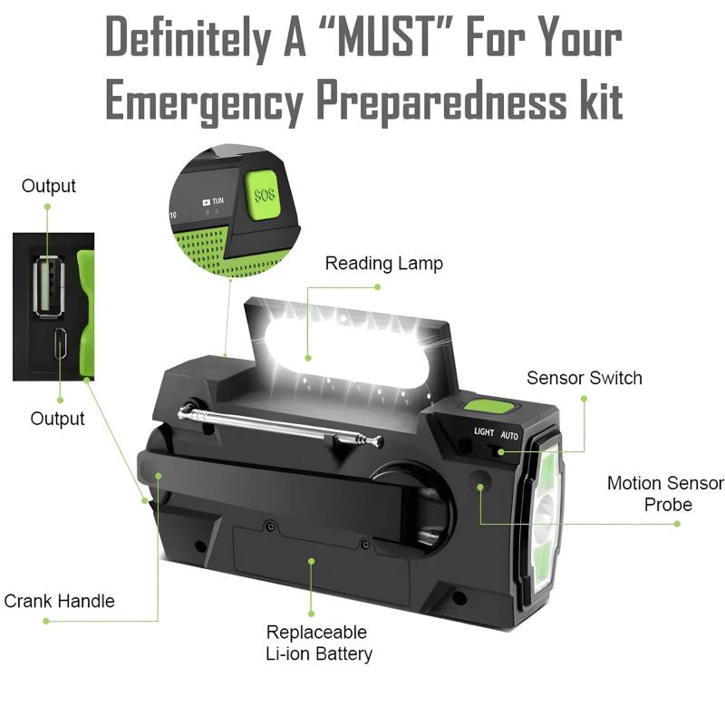 All-in-one solar-powered emergency radio