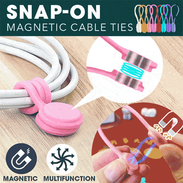Magnetic cable ties with snap lock