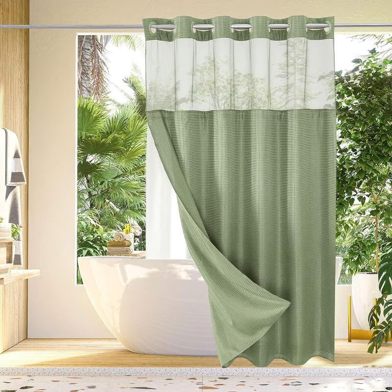 Shower curtain with waffle pattern