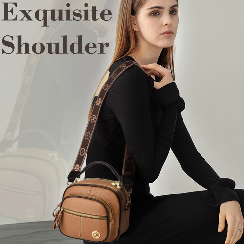 Classic multi-room adjustable wide strap PU leather crossbody bag