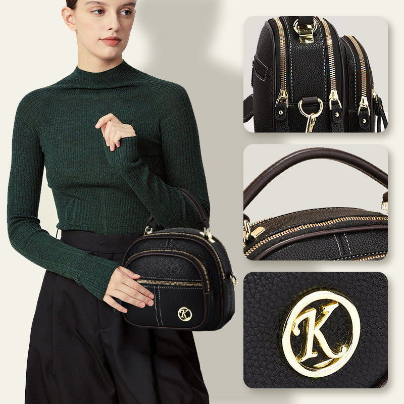 Classic multi-room adjustable wide strap PU leather crossbody bag