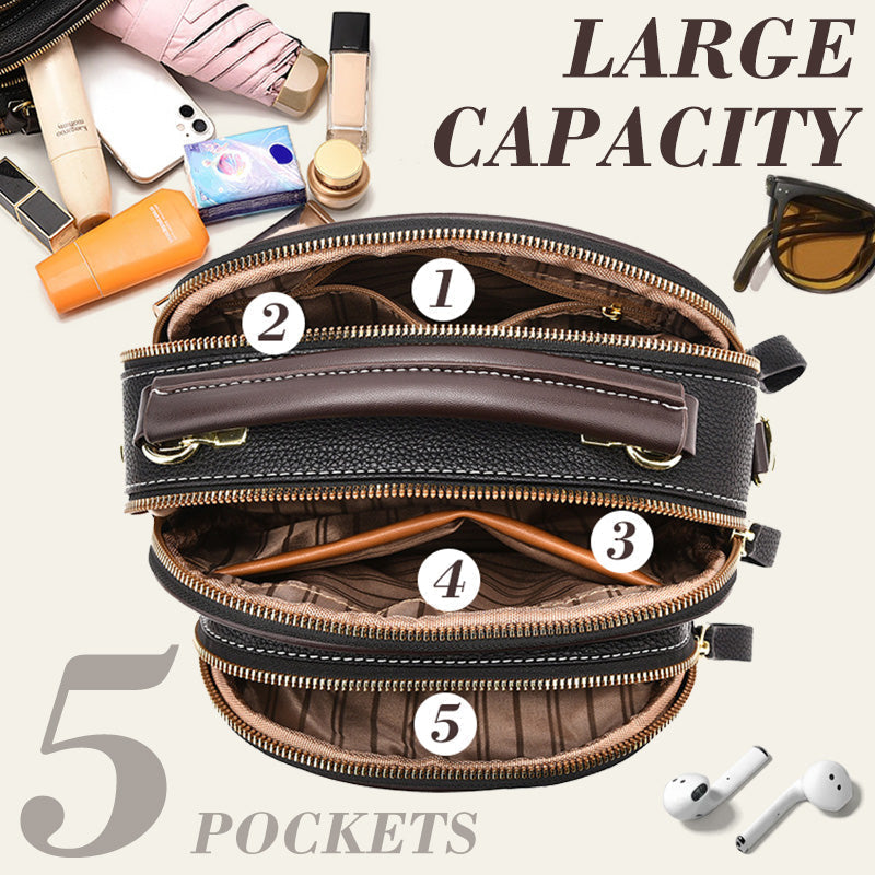 Classic multi-room adjustable wide strap PU leather crossbody bag