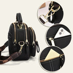 Classic multi-room adjustable wide strap PU leather crossbody bag