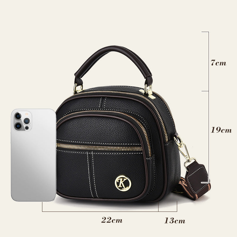 Classic multi-room adjustable wide strap PU leather crossbody bag