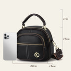 Classic multi-room adjustable wide strap PU leather crossbody bag