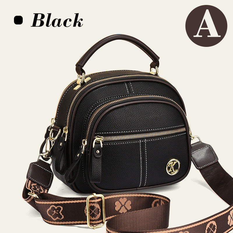 Classic multi-room adjustable wide strap PU leather crossbody bag