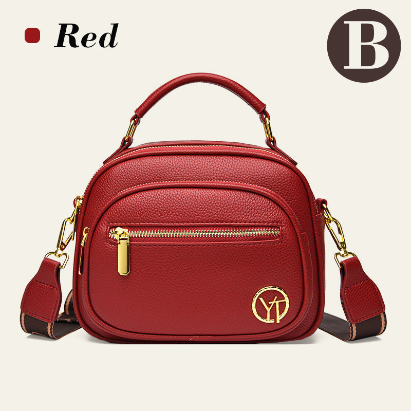 Classic multi-room adjustable wide strap PU leather crossbody bag