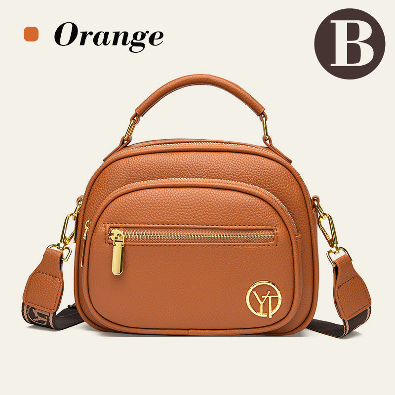 Classic multi-room adjustable wide strap PU leather crossbody bag