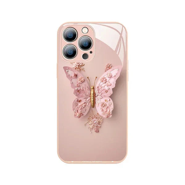 Flat 3D glass case with butterfly pattern for iPhone