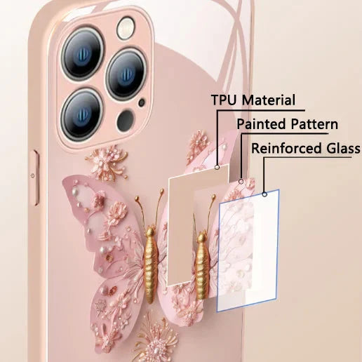 Flat 3D glass case with butterfly pattern for iPhone