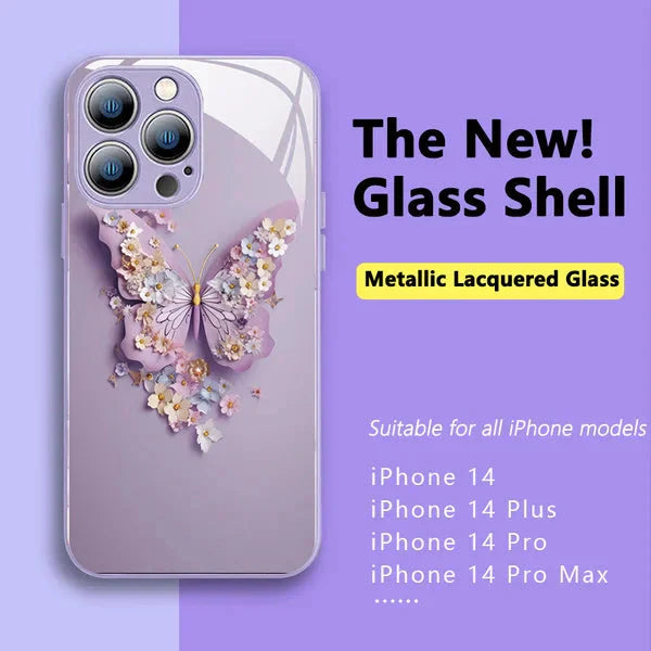 Flat 3D glass case with butterfly pattern for iPhone
