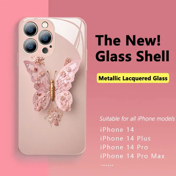 Flat 3D glass case with butterfly pattern for iPhone
