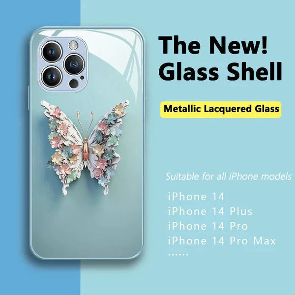 Flat 3D glass case with butterfly pattern for iPhone