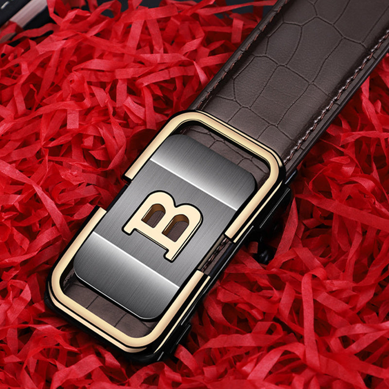 Men's belt with crocodile pattern and automatic buckle