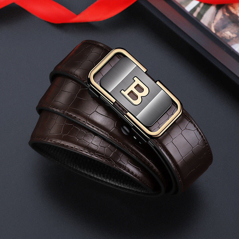 Men's belt with crocodile pattern and automatic buckle