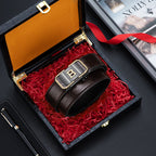 Men's belt with crocodile pattern and automatic buckle