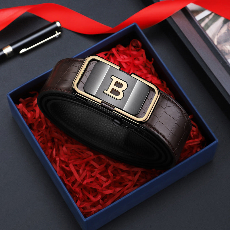 Men's belt with crocodile pattern and automatic buckle