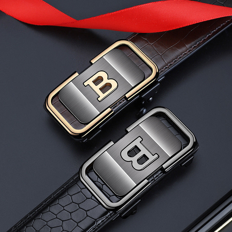 Men's belt with crocodile pattern and automatic buckle
