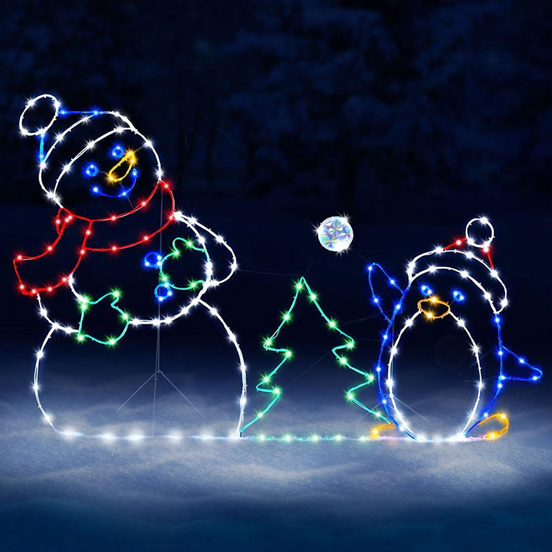 Animated LED Snowball Fight Light | Outdoor Snowman & Penguin Christmas Decor