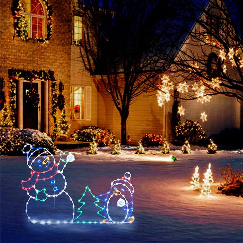 Animated LED Snowball Fight Light | Outdoor Snowman & Penguin Christmas Decor