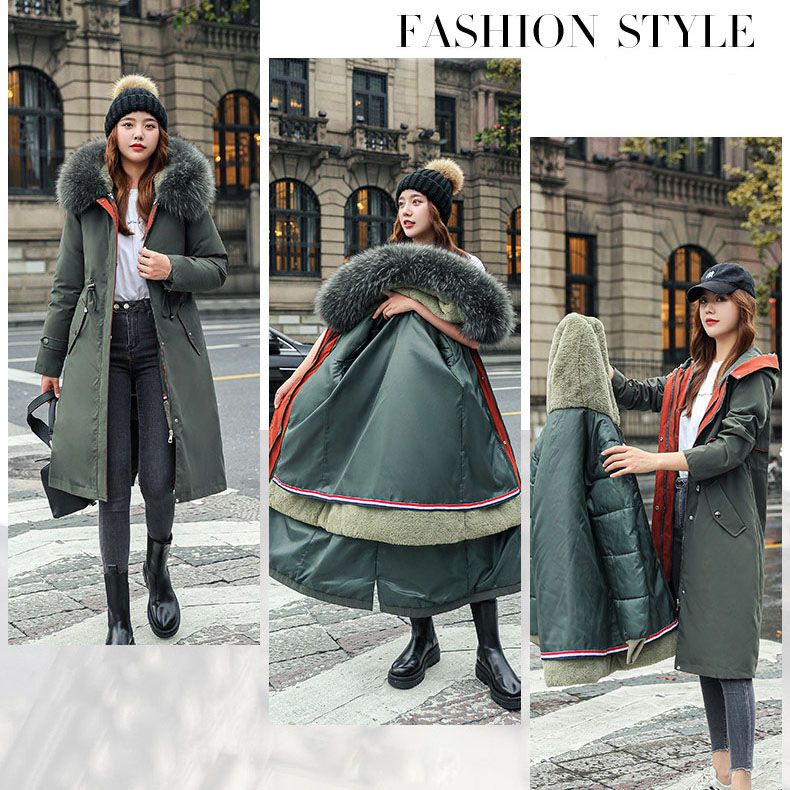Winter coat with hood and fur collar, casual parka for women