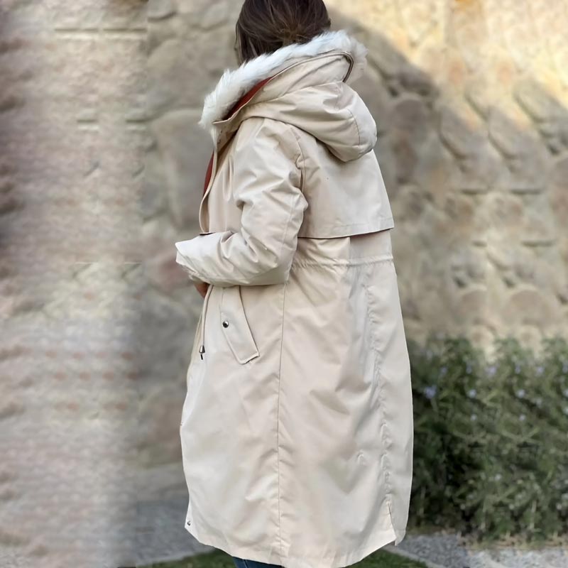 Winter coat with hood and fur collar, casual parka for women