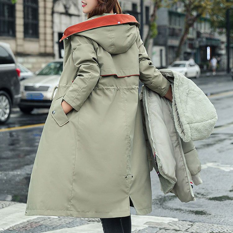 Winter coat with hood and fur collar, casual parka for women