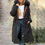 Winter coat with hood and fur collar, casual parka for women
