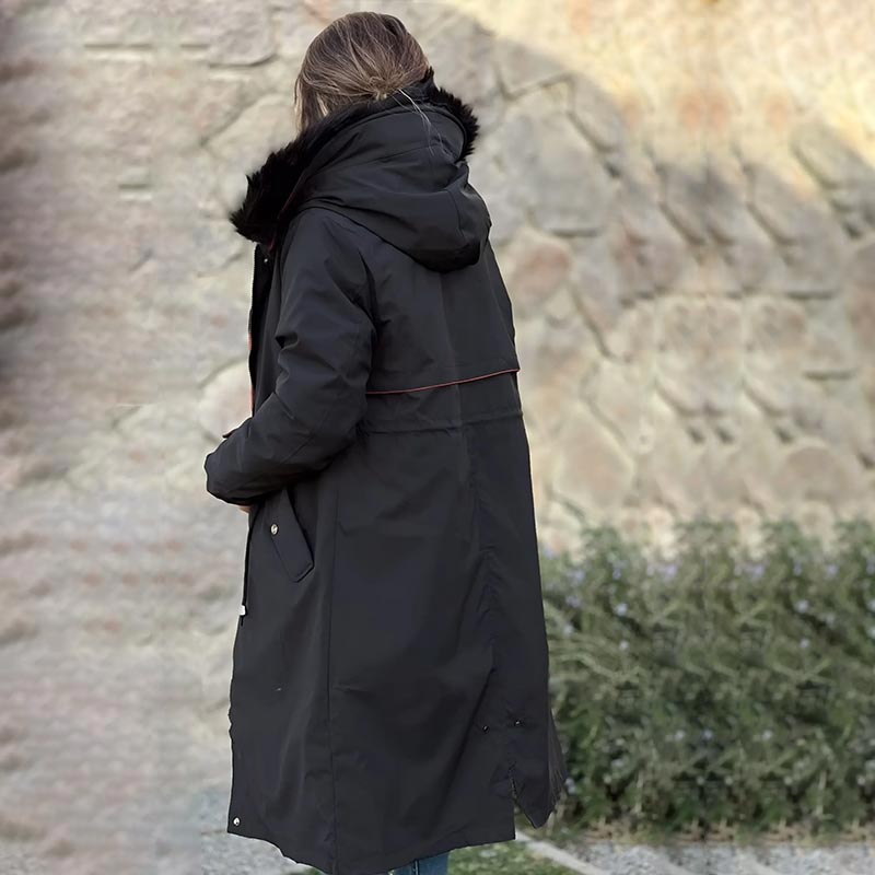 Winter coat with hood and fur collar, casual parka for women